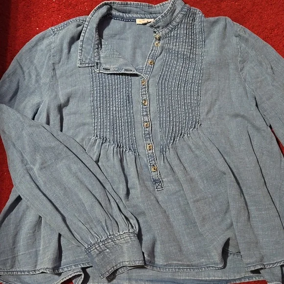 Pilcro Blue Button-Down Denim Blouse - Picture 2 of 5